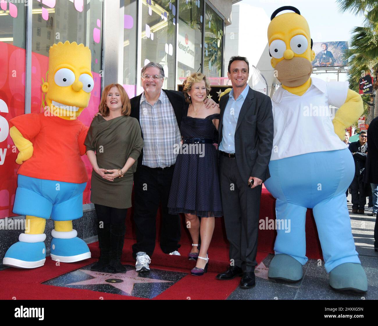 Nancy Cartwright, Matt Groening, Yeardley Smith, Hank Azaria attending Matt Groening's star ceremony in Hollywood in Los Angeles, USA. Stock Photo