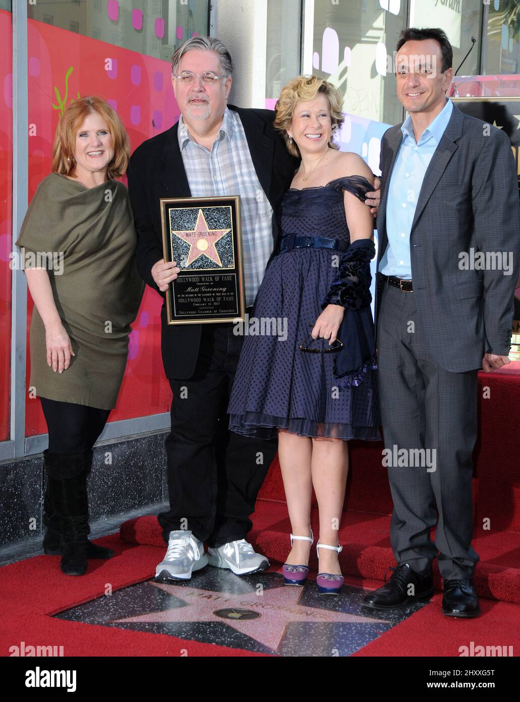 Nancy Cartwright, Matt Groening, Yeardley Smith, Hank Azaria attending Matt Groening's star ceremony in Hollywood in Los Angeles, USA. Stock Photo