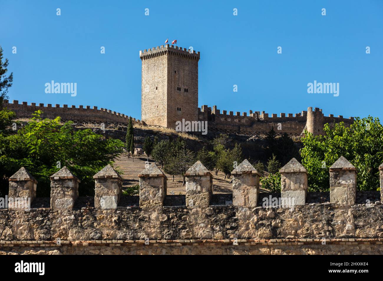 The castle and wall of Pena Aranda de Duero, a defence construction. Burgos. Spain. Stock Photo