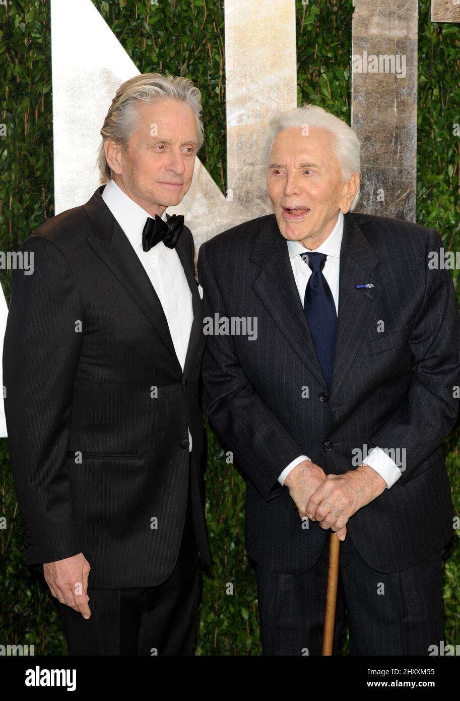 Michael Douglas and Kirk Douglas at the Vanity Fair Oscar party in West Hollywood California Stock Photo