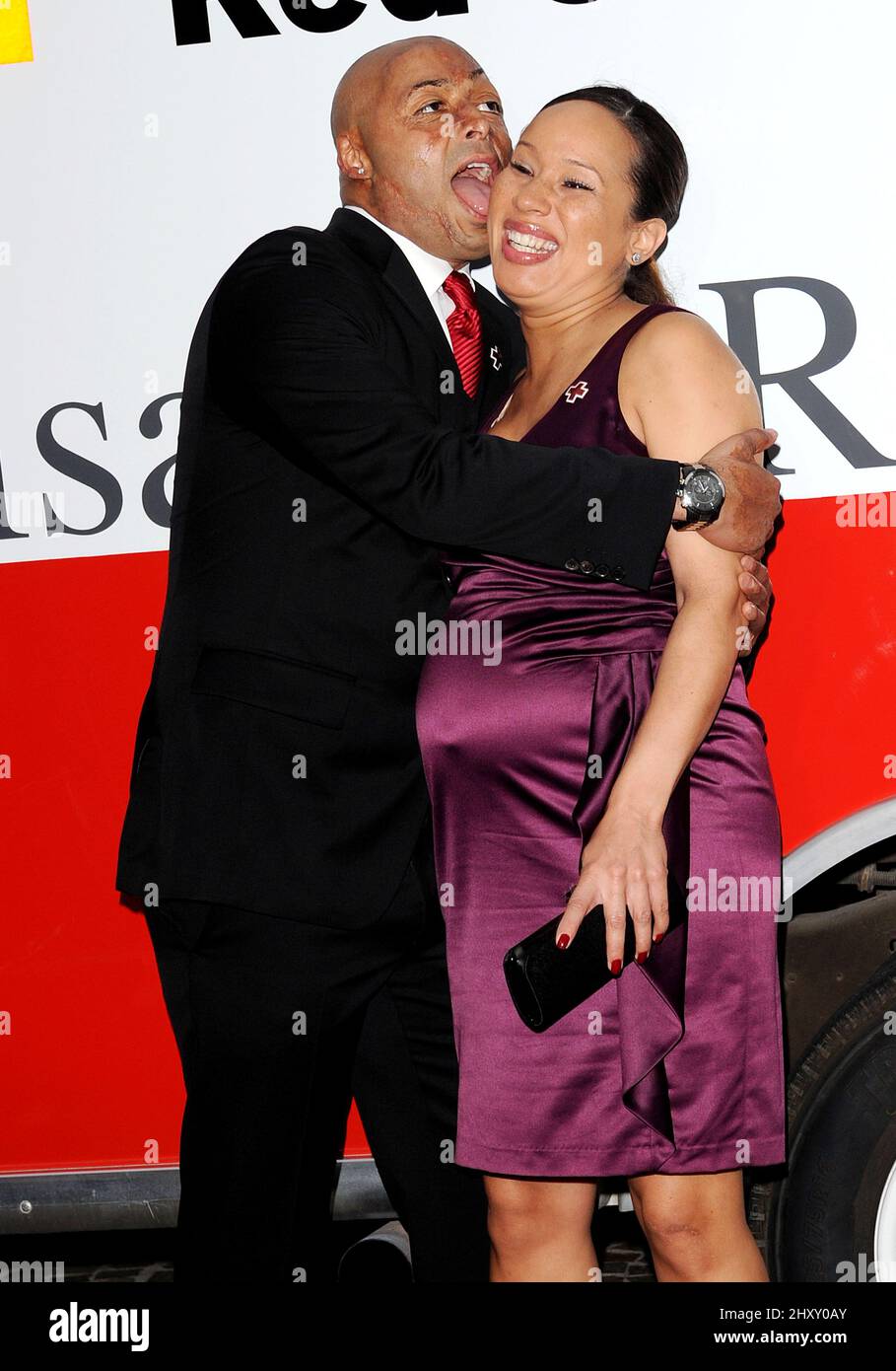 J.R. Martinez and Diana Gonzalez-Jones attends the American Red Cross Annual Red Tie Affair held at the Fairmont Hotel on April 21, 2012 in Santa Monica, California. Stock Photo