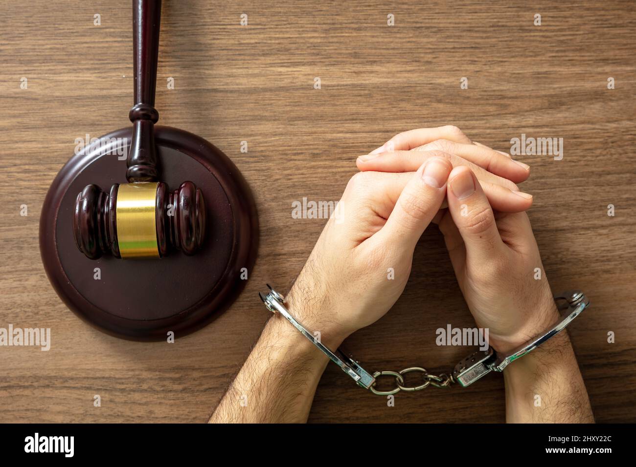 Handcuffed Convict, Law offender and Justice. Court sentence Prison