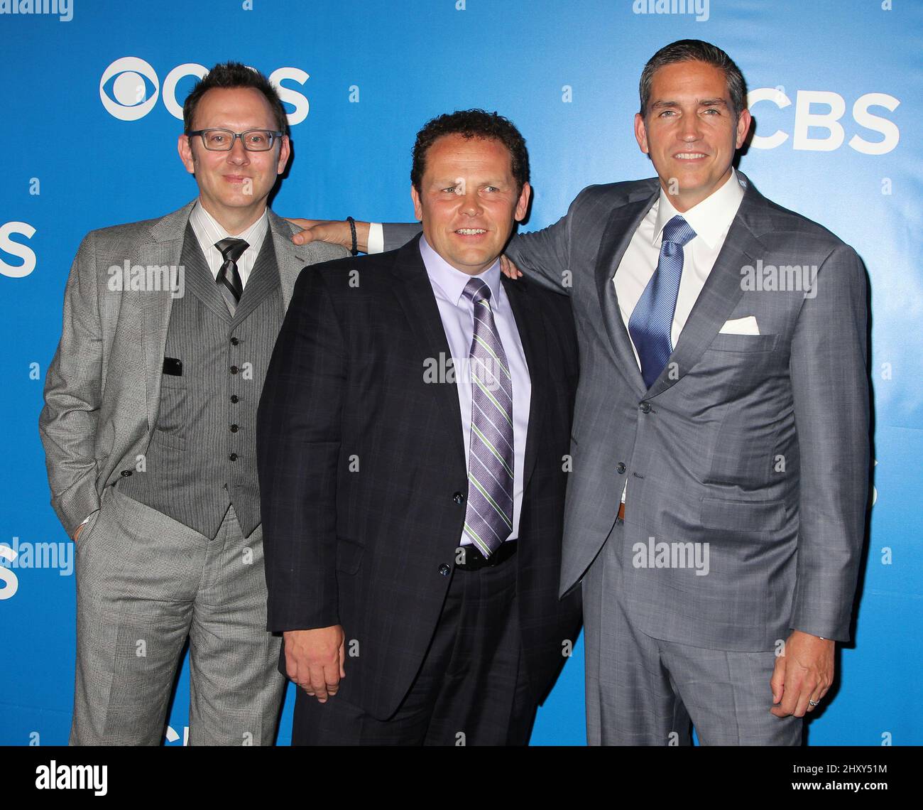 Michael Emerson, Kevin Chapman and Jim Caviezel attends the CBS 2012 Upfronts event in New York. Stock Photo