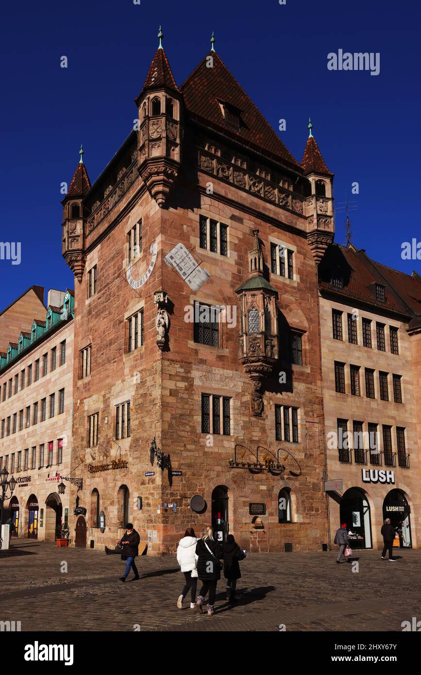City, Bayern, Nürnberg, Haus, Historisch, mittelalter Turm in der Altstadt oder Innenstadt von Nürnberg Stock Photo