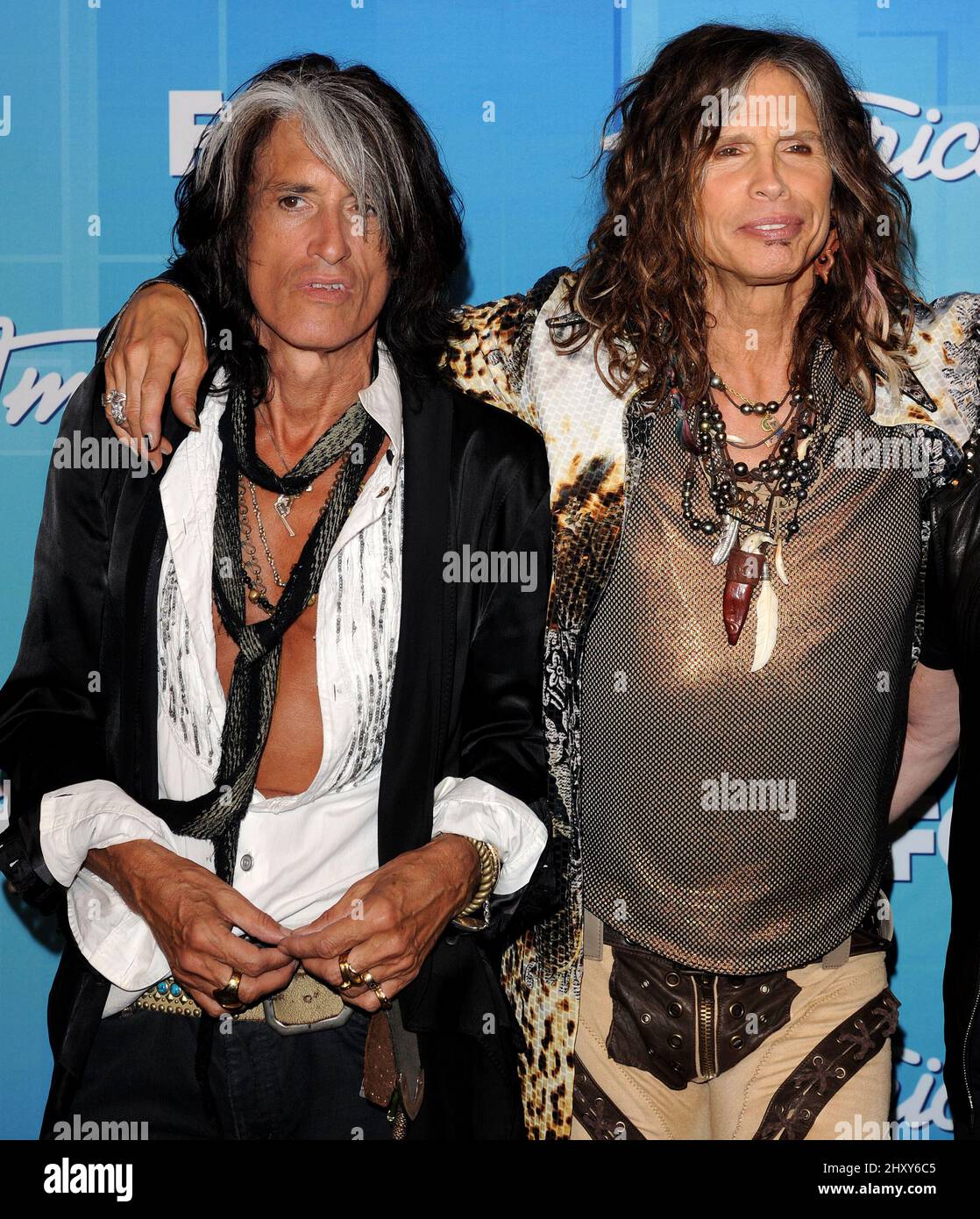 Joe Perry and Steven Tyler in the press room at the 2012 American Idol ...