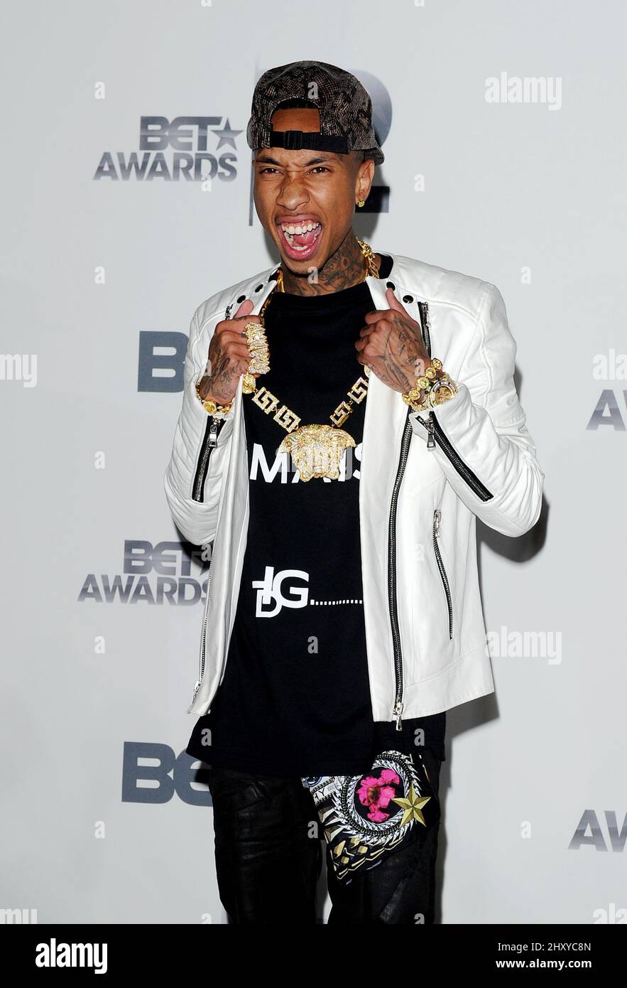 Tyga backstage at the BET Awards on Sunday, July 1, 2012, in Los Angeles. Stock Photo