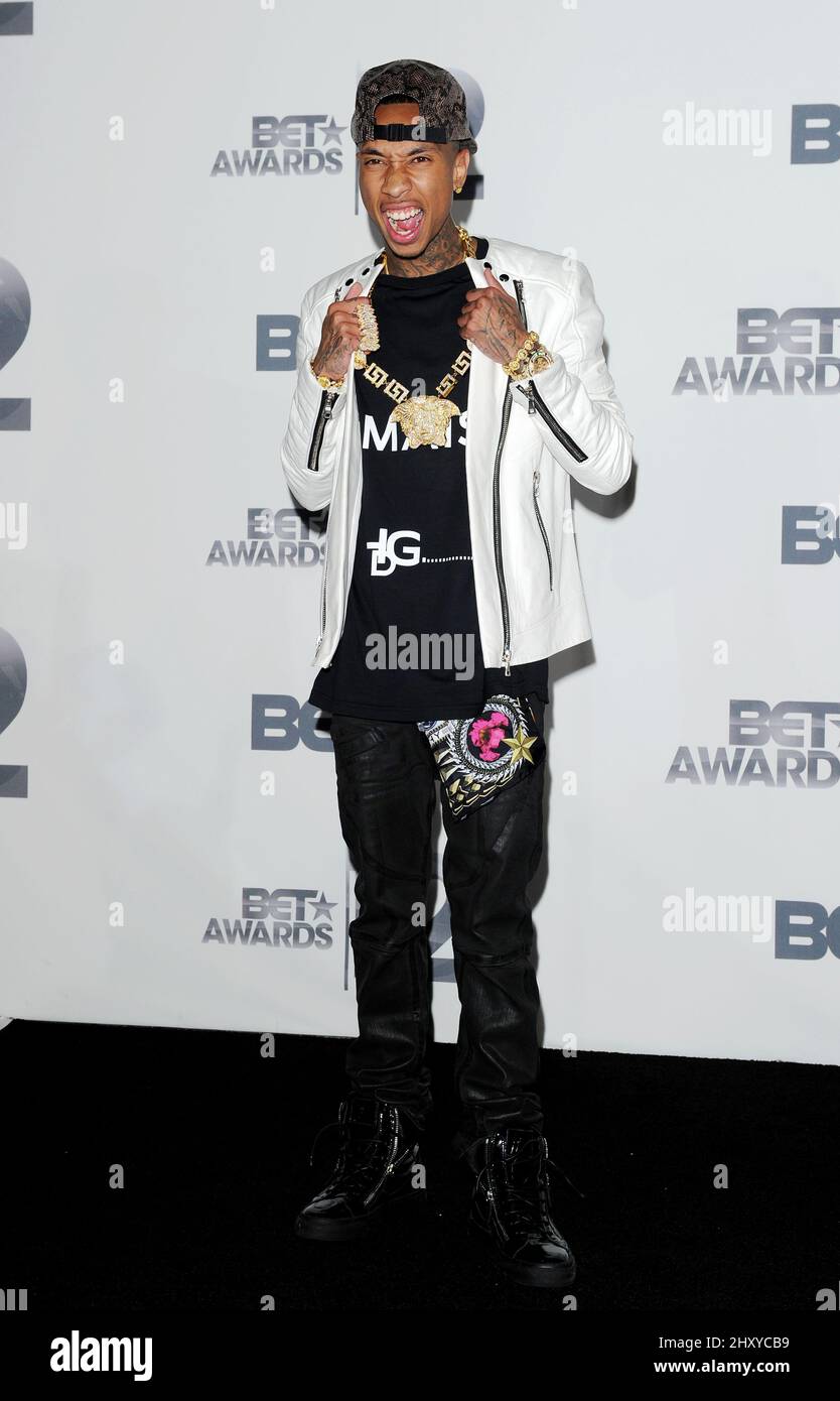 Tyga backstage at the BET Awards on Sunday, July 1, 2012, in Los Angeles. Stock Photo
