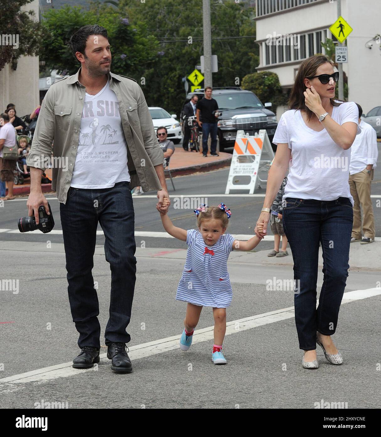 Ben Affleck, Jennifer Garner and daughter Seraphina Affleck seen during