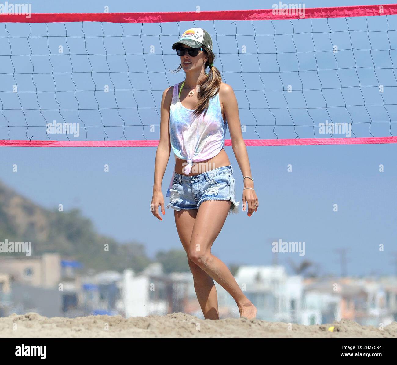 Model Alessandra Ambrosio plays Volleyball on the beach in Malibu