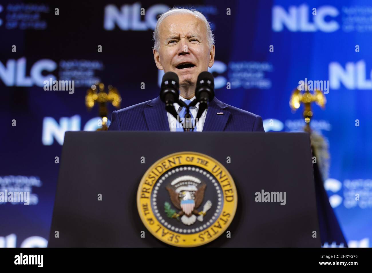 United States President Joe Biden speaks during the National League of