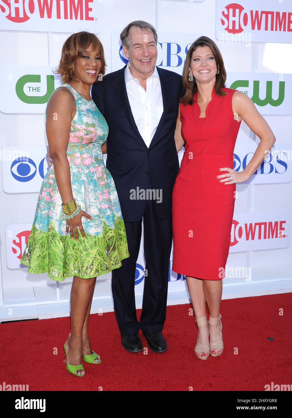 Gayle King, Charlie Rose and Erica Hill attends the CBS, Showtime and The CW Summer 2012 TCA Party held at the Beverly Hilton Hotel, Los Angeles. Stock Photo