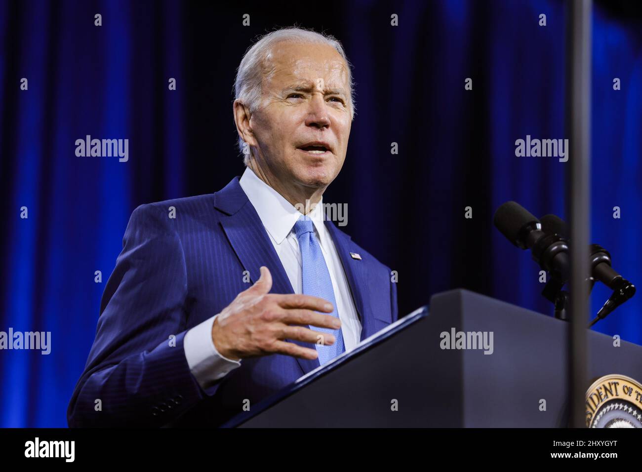 United States President Joe Biden speaks during the National League of