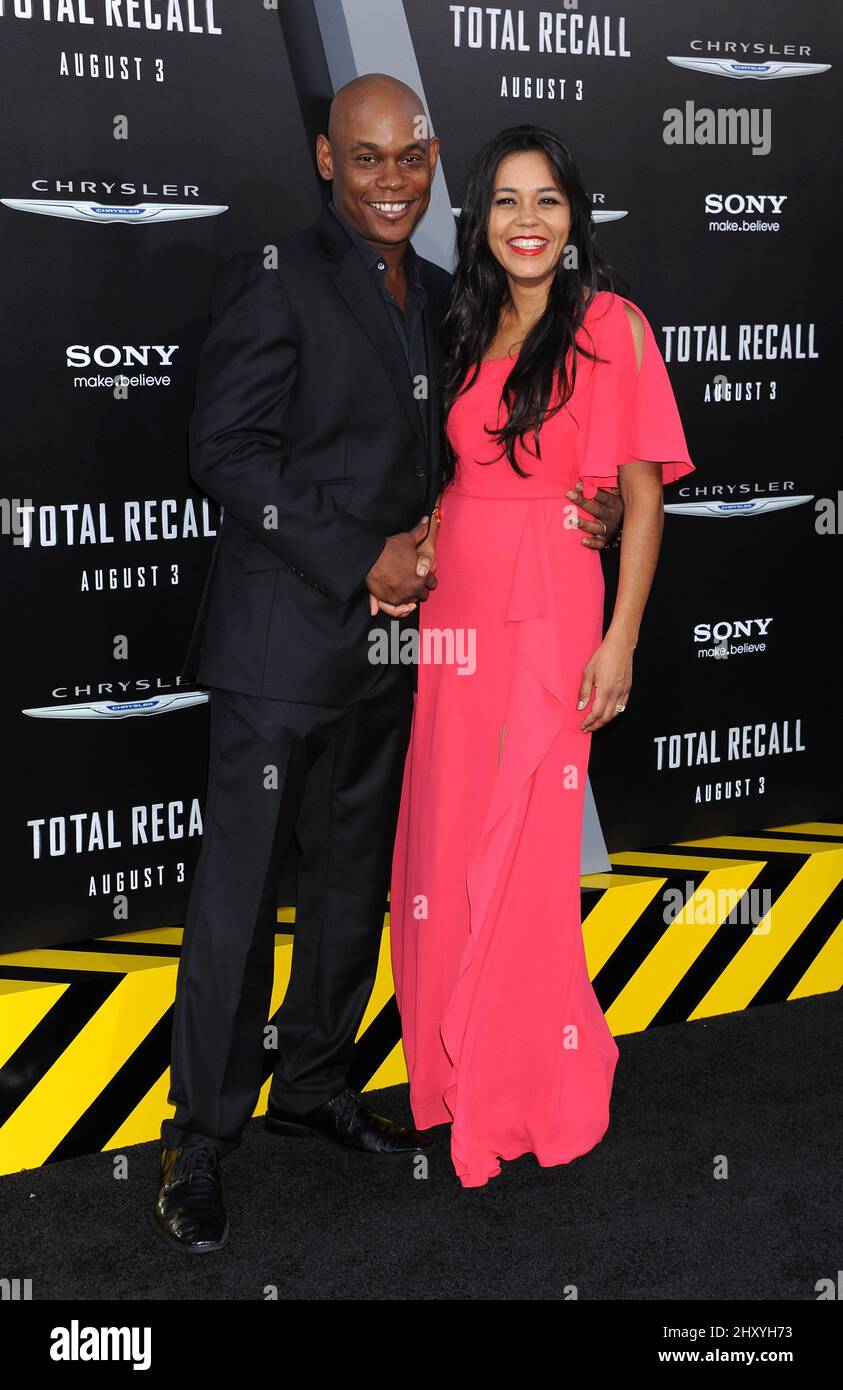 Bokeem Woodbine and Mahiely Woodbine attends the "Total Recall" Los