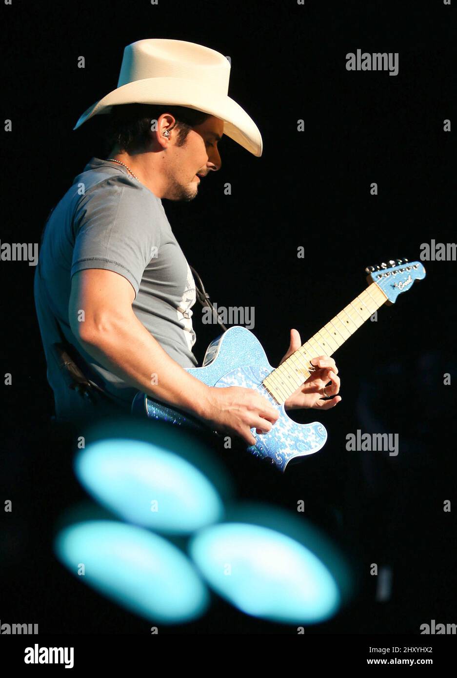 Brad Paisley on stage during the Virtual Reality World Tour 2012 at Bethel Woods Center for the Arts. Stock Photo