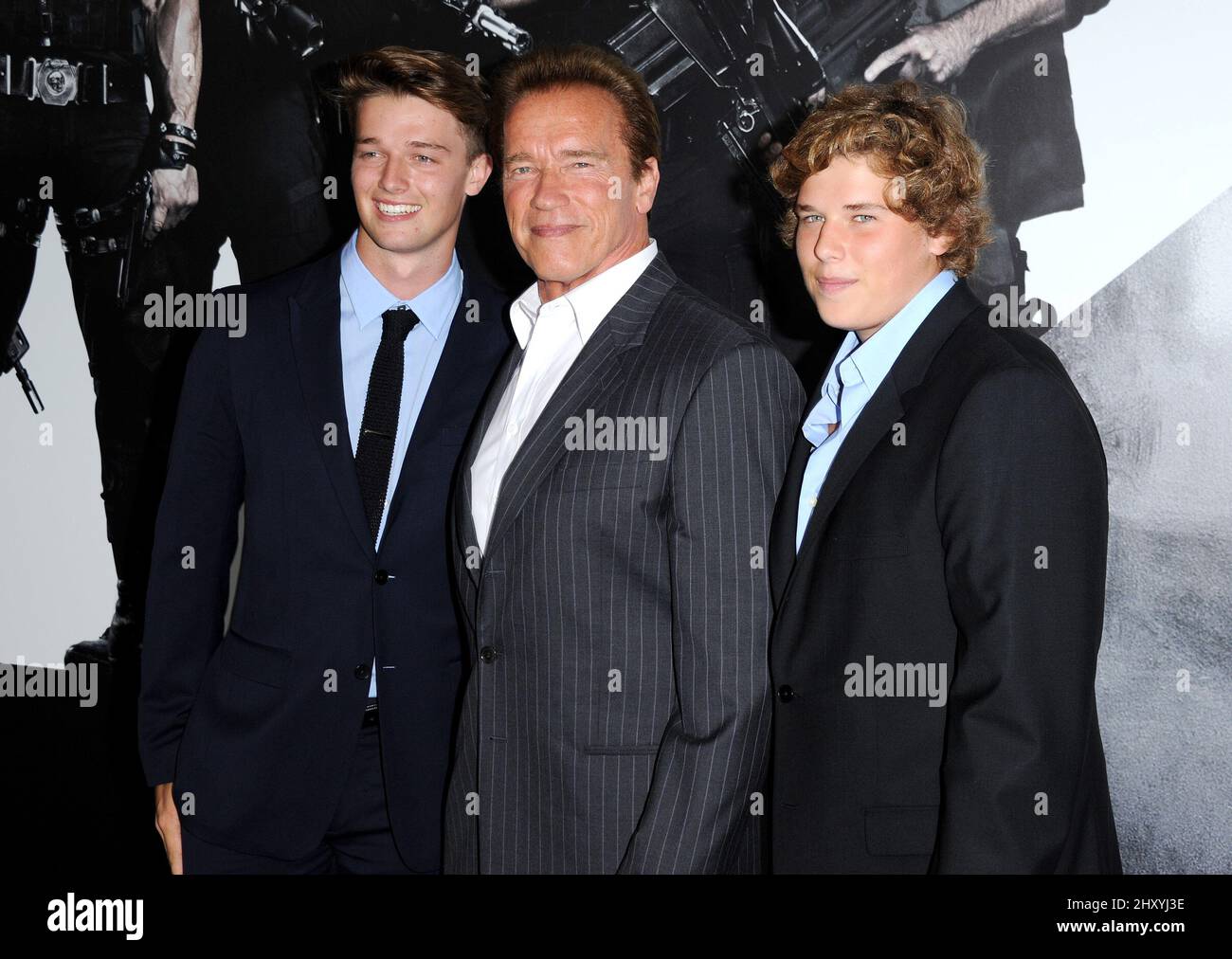 Arnold Schwarzenegger and his sons attends the "The Expendables 2" Los