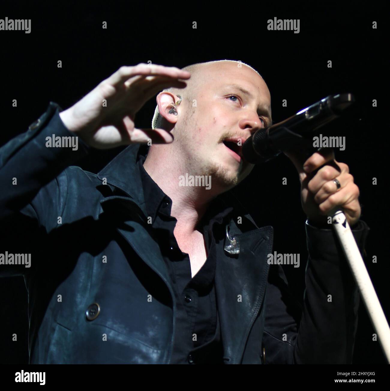 Isaac Slade of The Fray performing live in concert at the Bethel Woods Centre for the Arts, New York. Stock Photo