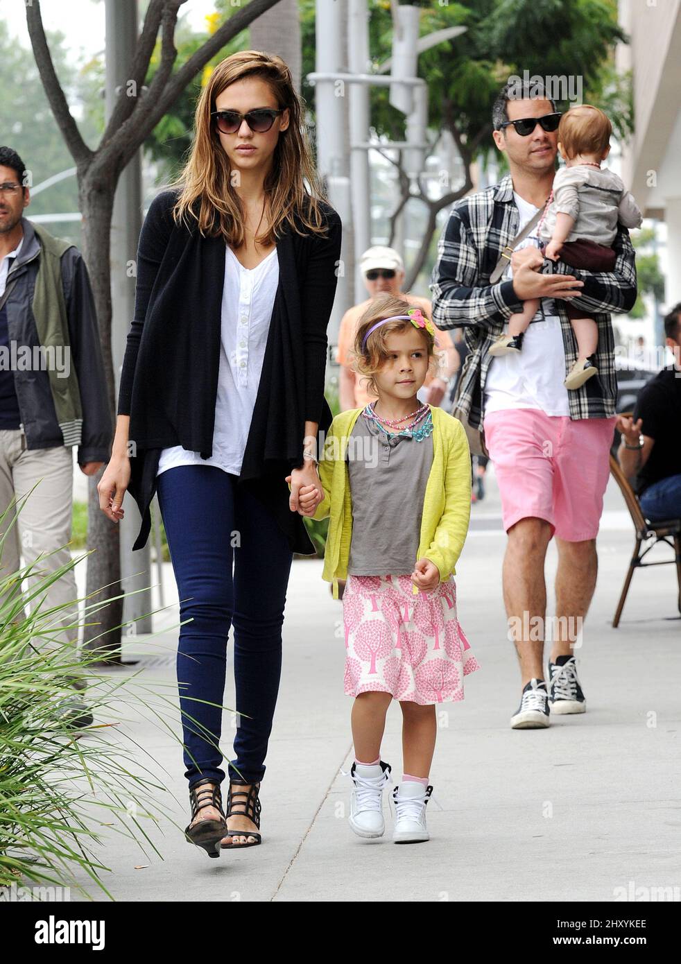 Jessica Alba, her husband, Cash Warren, and her daughters, Honor and
