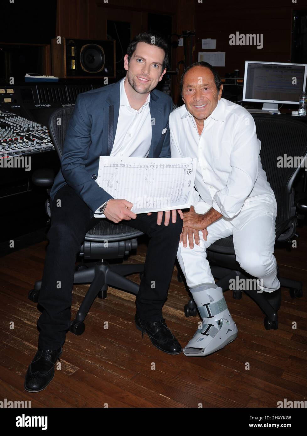 The Voice's Chris Mann and legendary crooner Paul Anka working on the classic hit 'My Way' at Conway Recording Studios Stock Photo