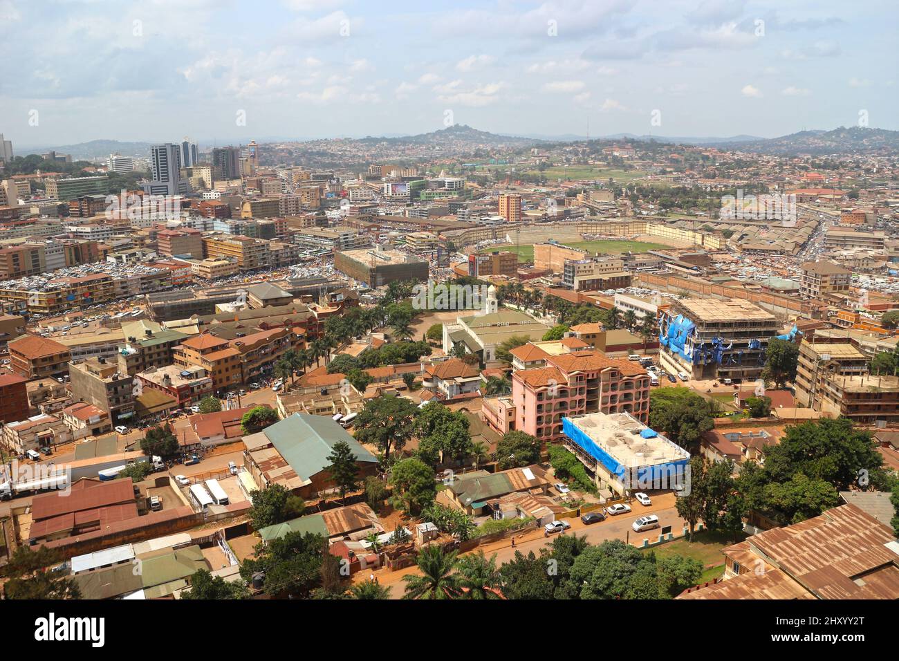 View of Kampala city - Uganda. Aerial cityscape view to Kampala, capital of Uganda Stock Photo 