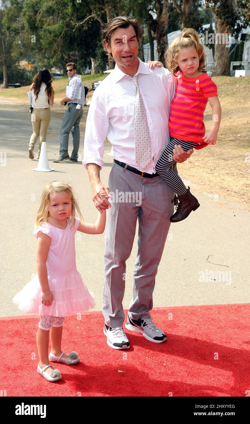 Jerry O'Connell and his kids attending the 2012 Veuve Clicquot Polo Classic in California. Stock Photo