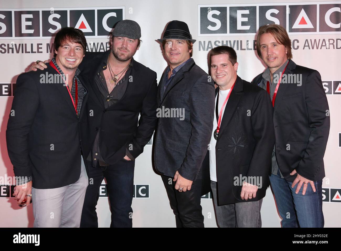 Jonathan Jackson,Lee Brice,Jerrod Niemann,Jamie Johnson,Lance Miller attend the 2012 SESAC Nashville Music Awards held at the Pinnacle, Nashville. Stock Photo