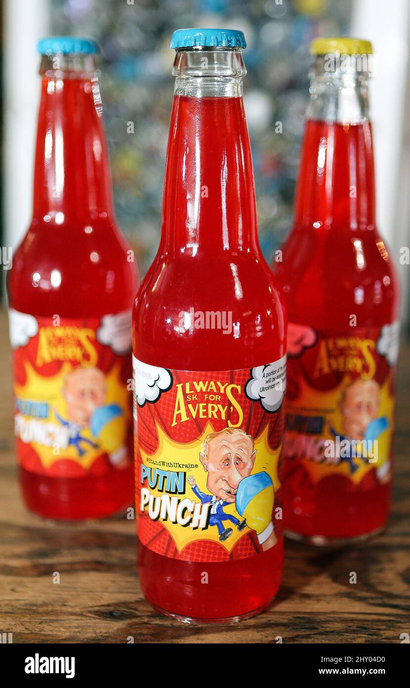 March 14, 2022, New Britain, CT, USA Bottles of ''Putin Punch'' Soda
