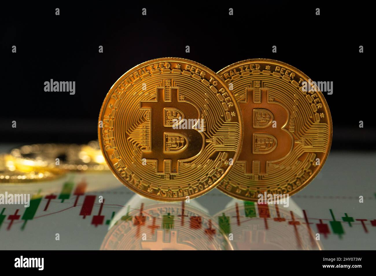 Sao Paulo, Sao Paulo, Brazil. 13th Mar, 2022. Gold Bitcoin crypto currency  on background of chart diagram. (Credit Image: © Paulo Lopes/ZUMA Press  Wire Stock Photo - Alamy
