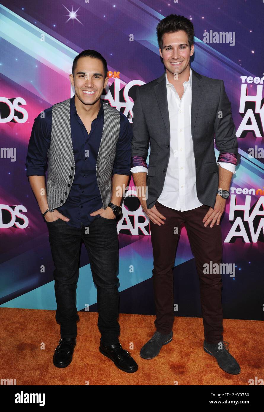 Carlos Pena Jr and James Maslow arriving at the 2012 Halo Awards at the Hollywood Palladium in Los Angeles. Stock Photo
