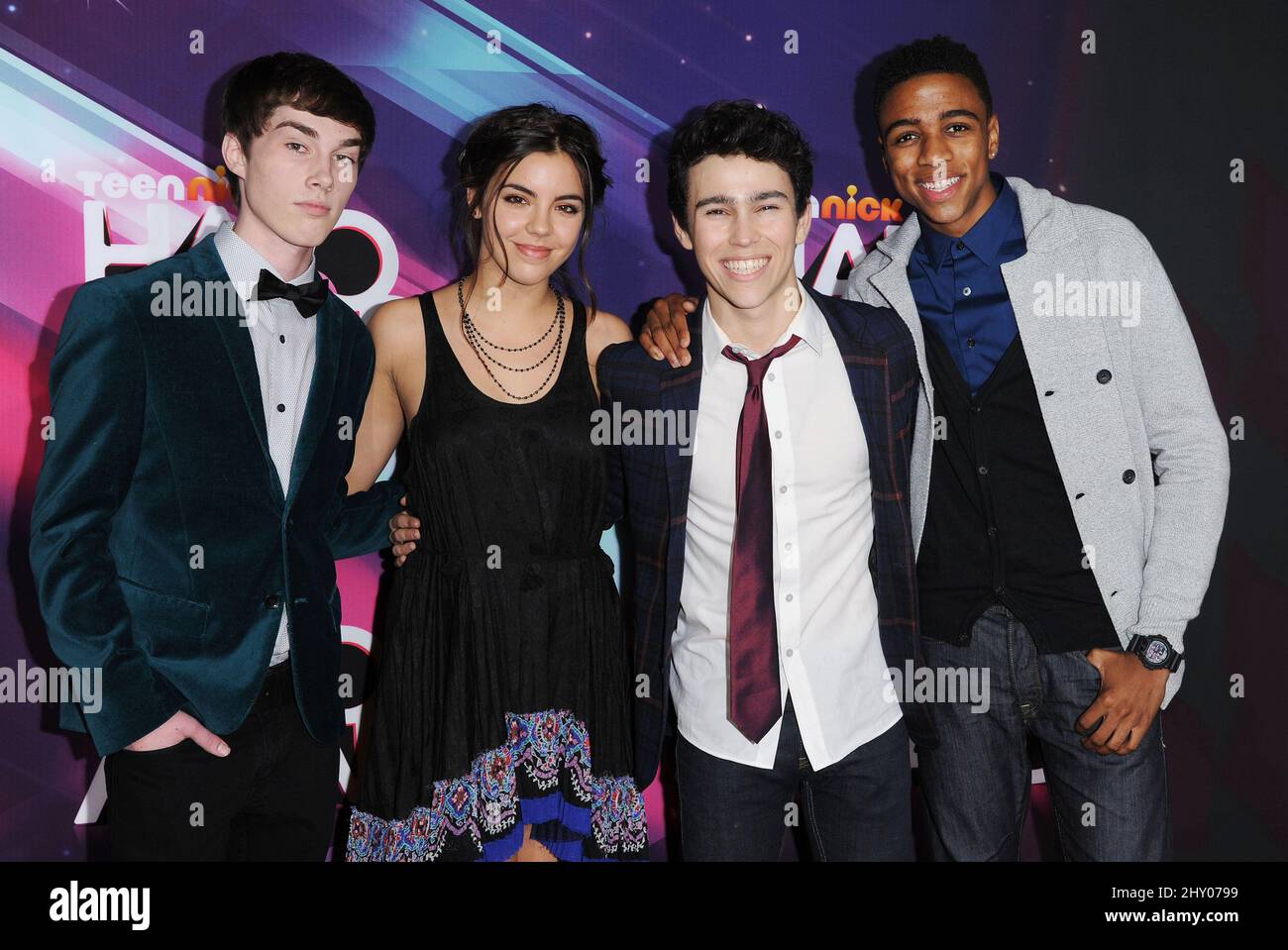 Noah Crawford, Samantha Boscarino, Max Schneider and Christopher O'Neal arriving at the 2012 Halo Awards at the Hollywood Palladium in Los Angeles. Stock Photo