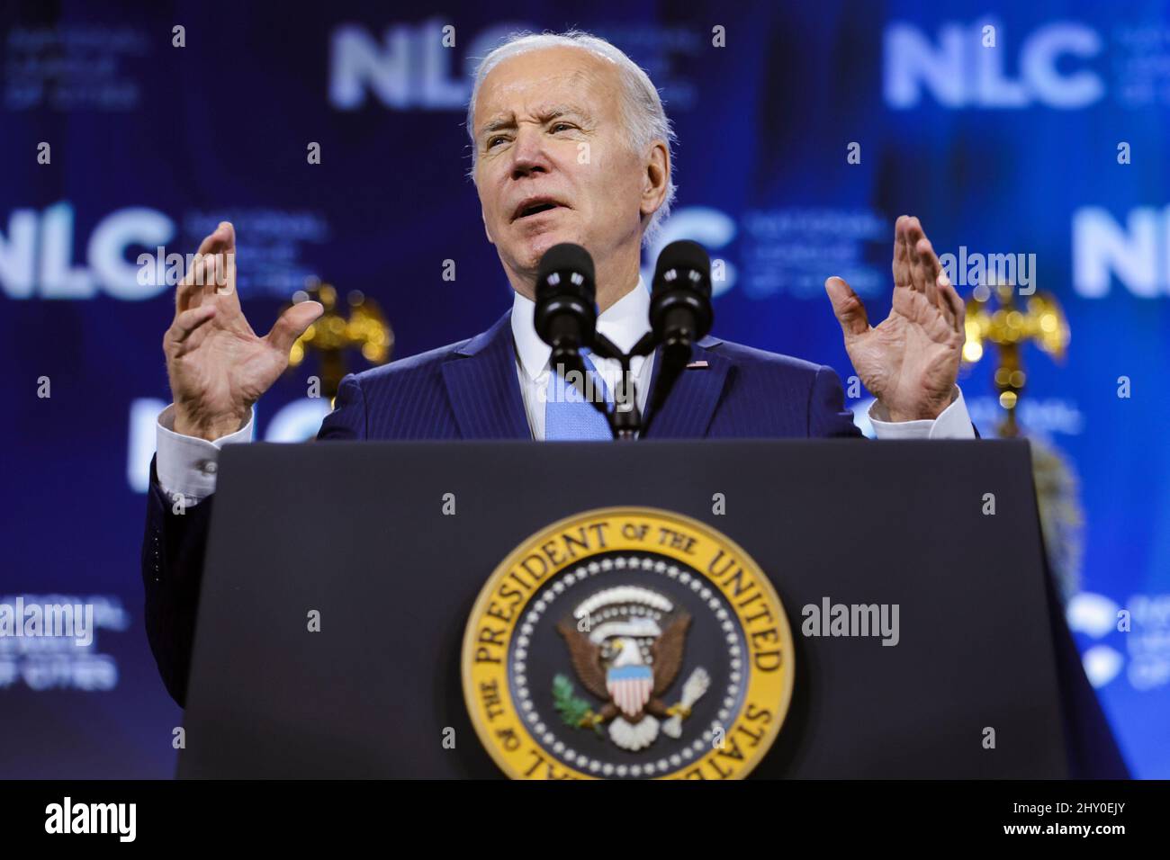 United States President Joe Biden speaks during the National League of ...