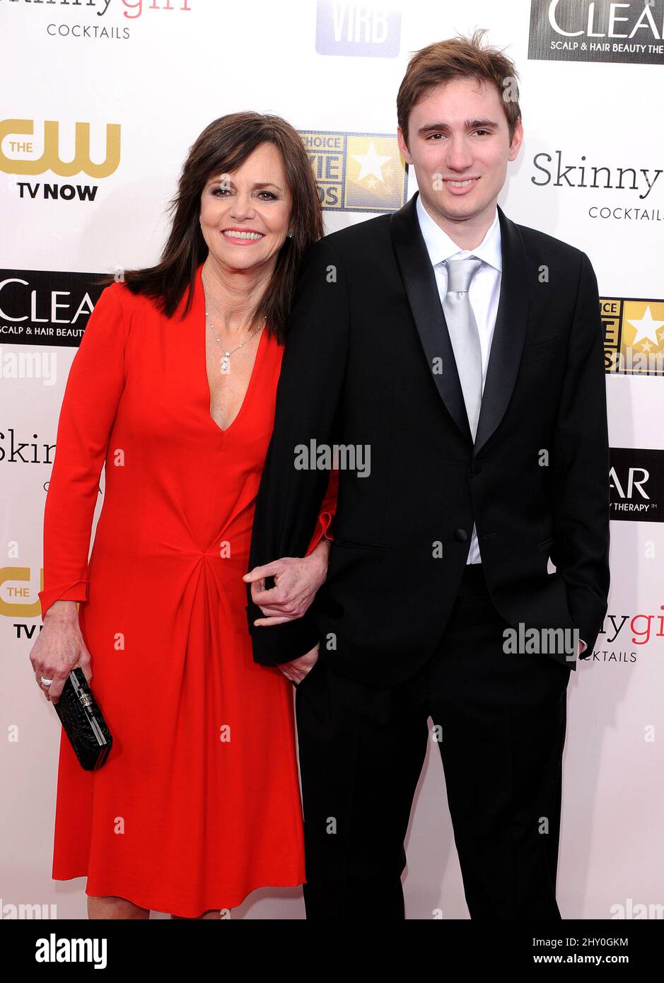 Sally Fields and her son arriving for the 2013 Critics Choice Movie Awards, held at Barker Hanger, Los Angeles, California. Stock Photo