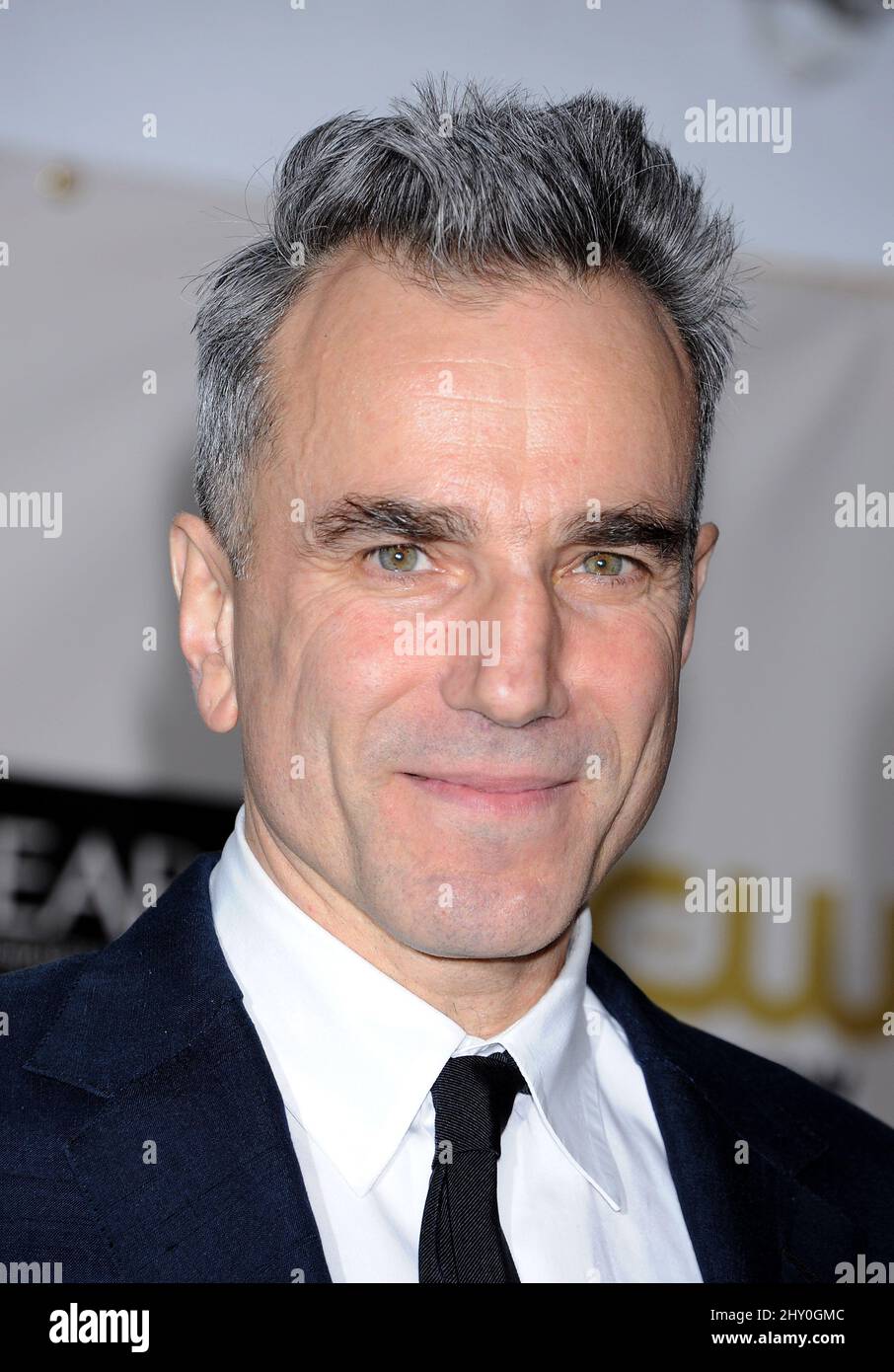 Daniel Day-Lewis poses backstage with the award for best actor for 'Lincoln' at the 18th Annual Critics' Choice Movie Awards at the Barker Hangar, in Santa Monica, California. Stock Photo