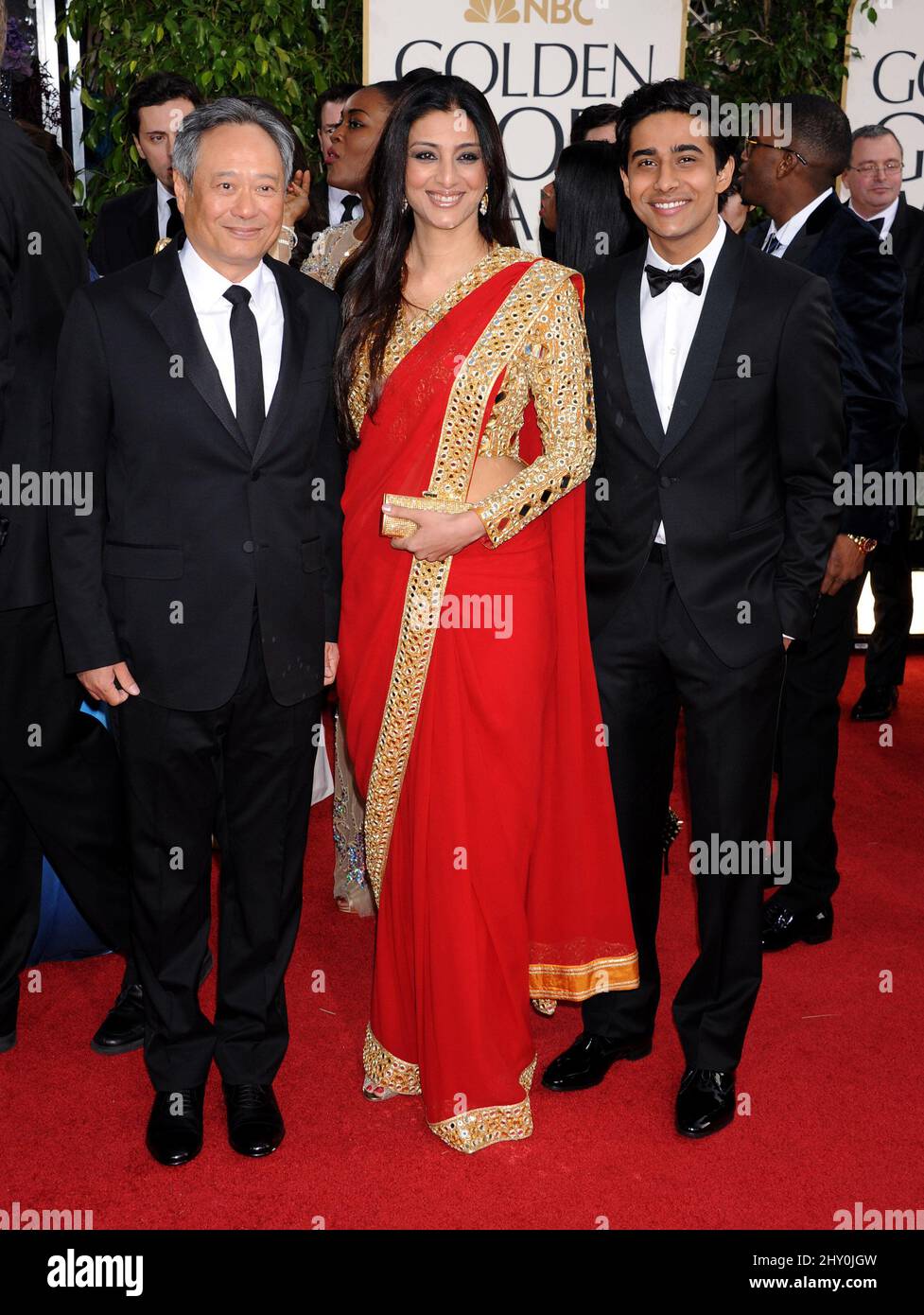 Ang Lee, Tabu and Suraj Sharma arrives at the 70th Annual Golden Globe Awards held at the Beverly Hilton Hotel, Beverly Hills, California on January 13, 2013. Stock Photo