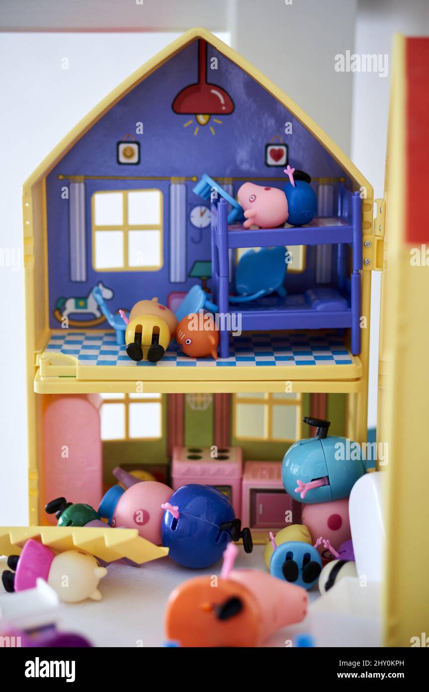 Plastic Peppa Pig toy house with different figurines Stock Photo