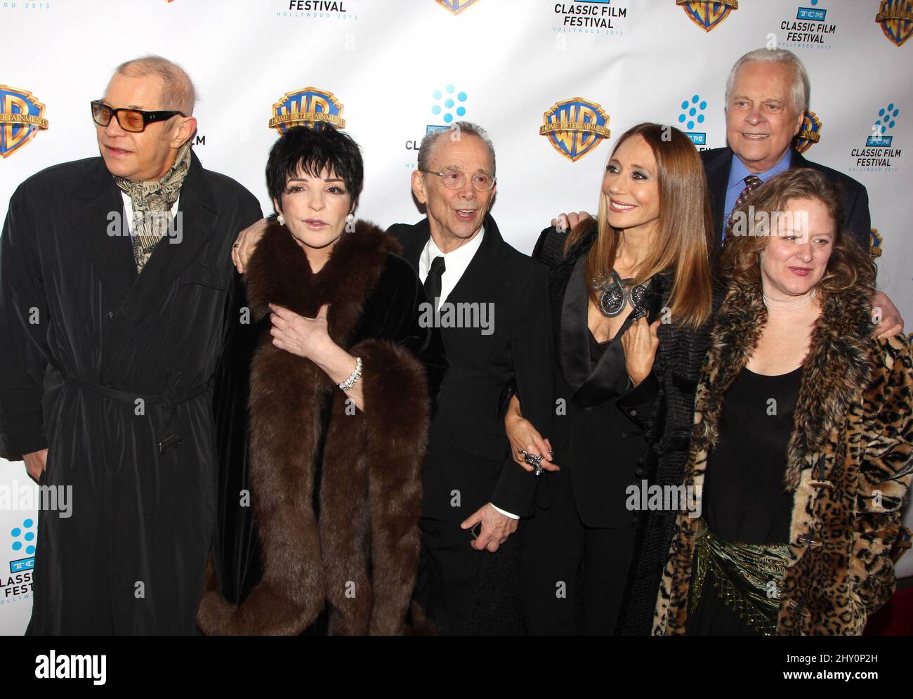 (left to right) Michael York, Liza Minnelli, Joel Grey, Marisa Berenson, Robert Osborne and Nicole Fosse at the 'Cabaret' 40th Anniversary New York Screening, held at the Ziegfeld Theatre. Stock Photo