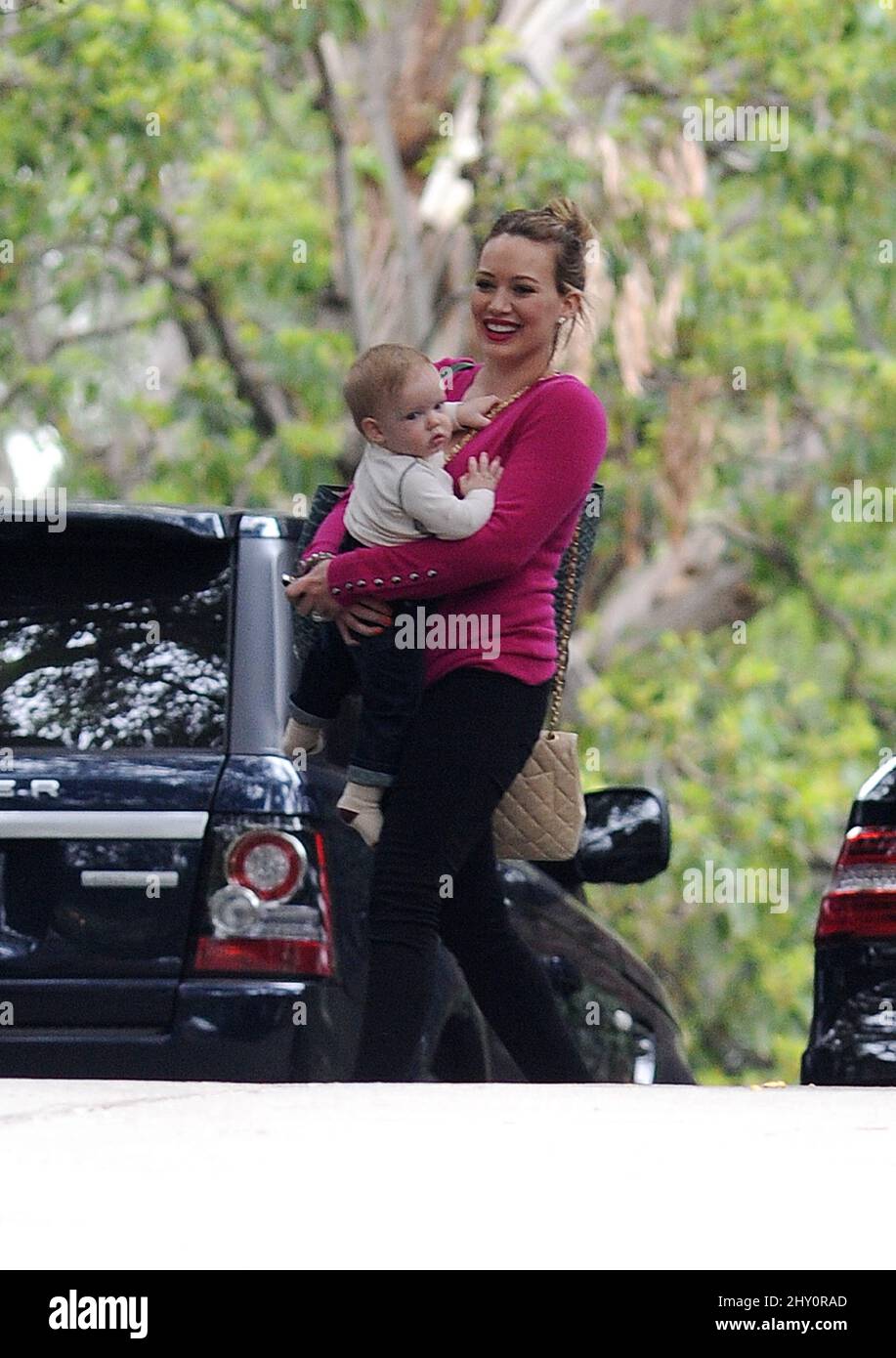 Hilary Duff and son Luca seen out and about in Los Angeles, California. Stock Photo