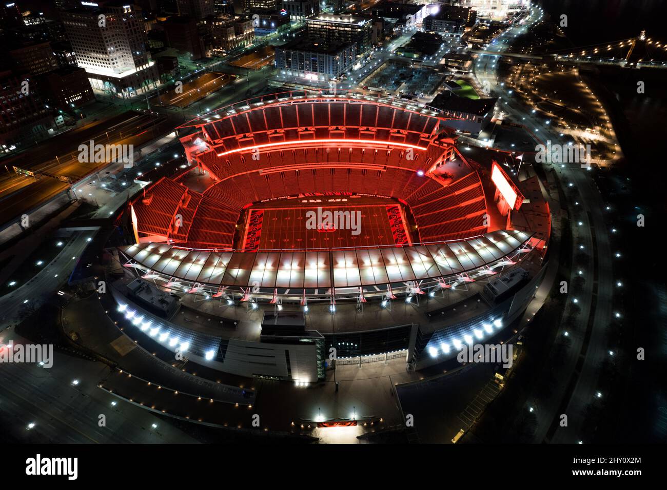 High angle shot of paul brown stadium in Cincinnati Ohio Stock Photo