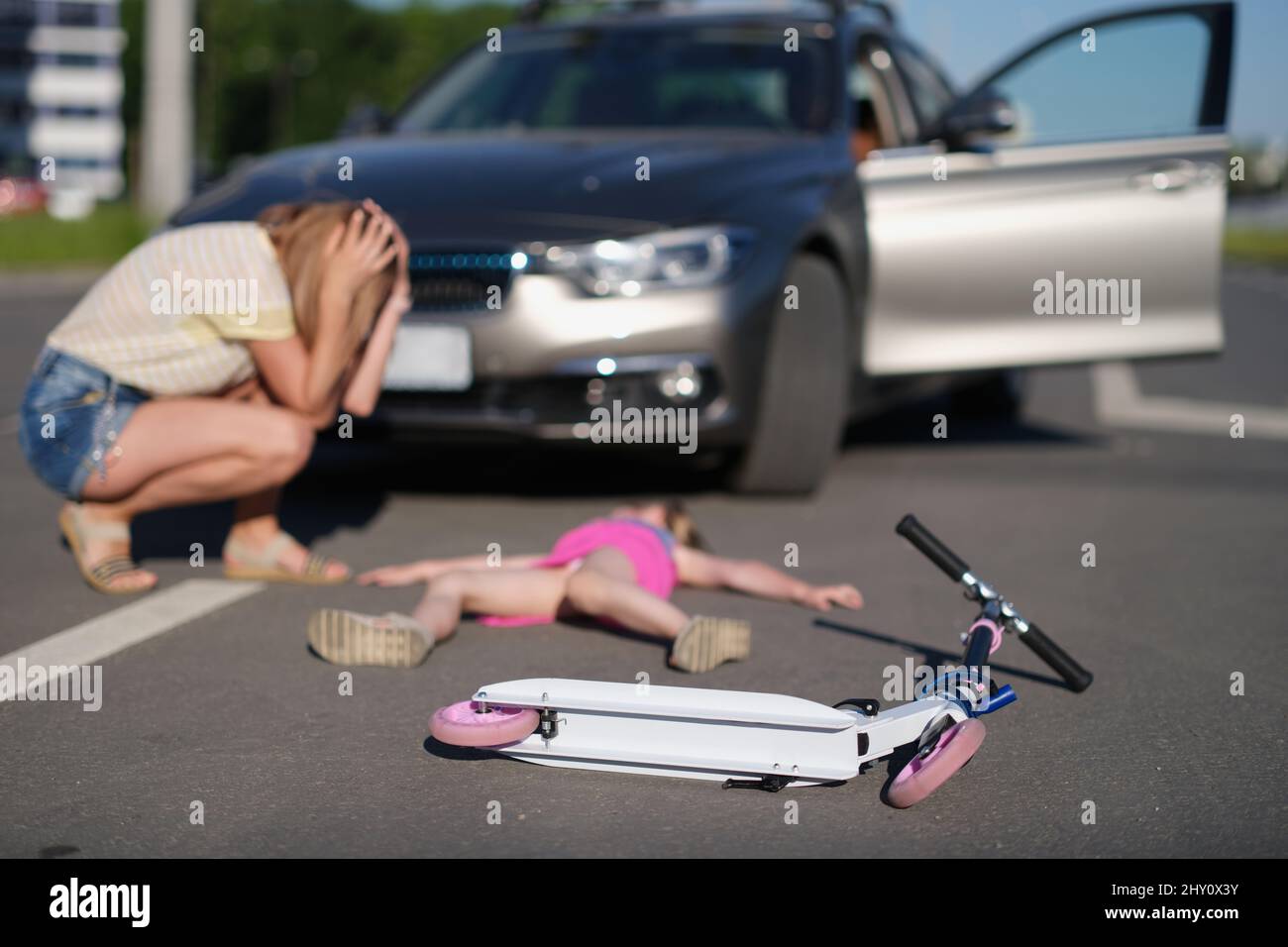 Girl with scooter hit on road by car, eyewitness worry for child, road