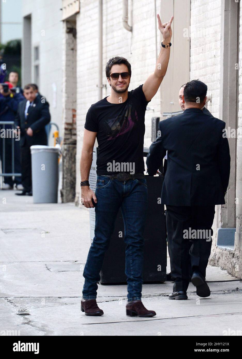 Luke Bryan seen arriving at the Jimmy Kimmel Live Show in Hollywood, California. Stock Photo