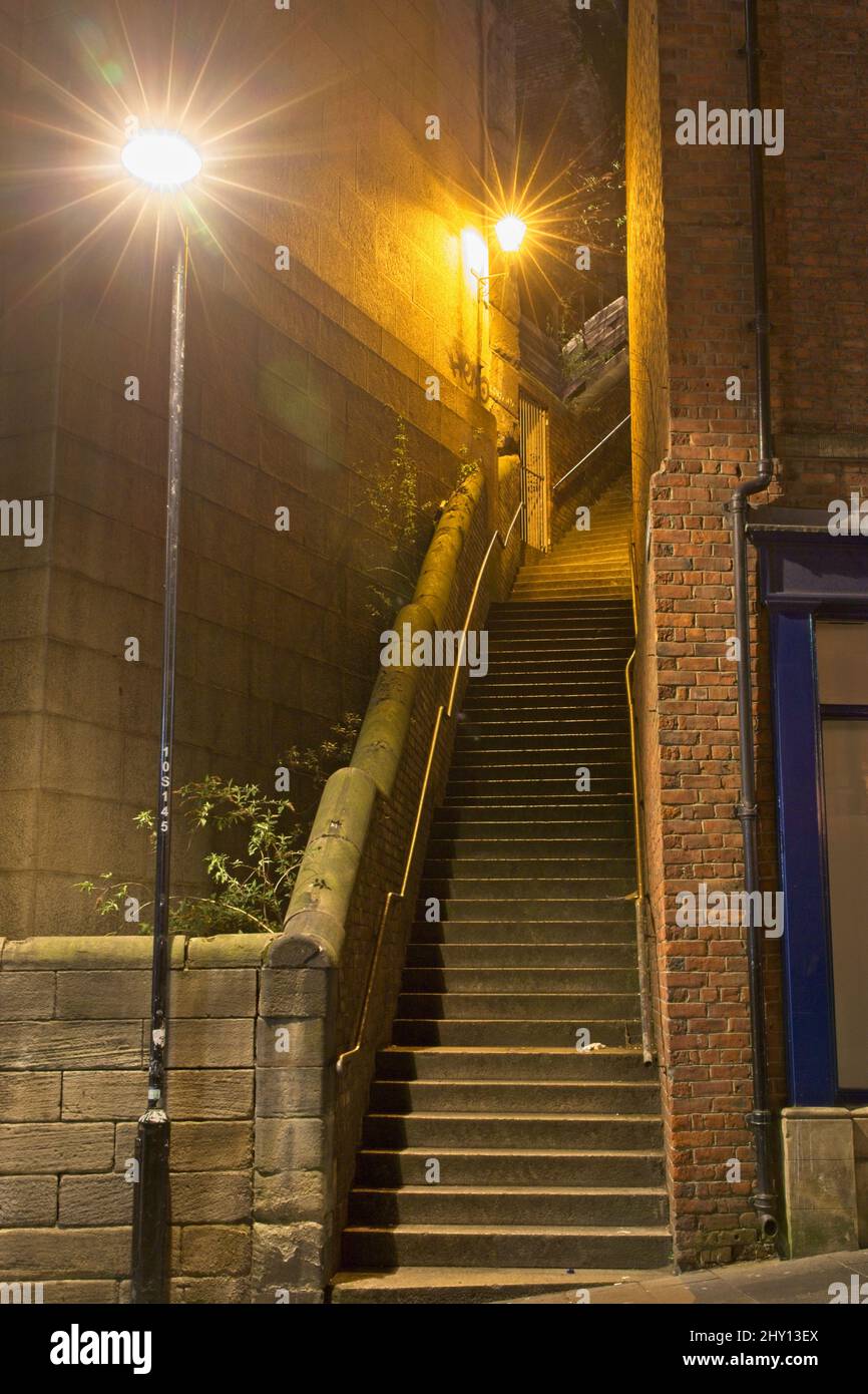Night time image of Dog Leap Stairs in Newcastle upon Tyne, made famous