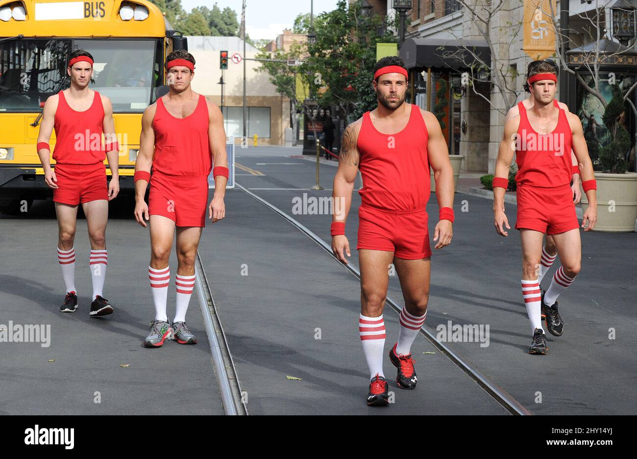 Male Contestants seen filming "The Bachelorette" at the Americana at