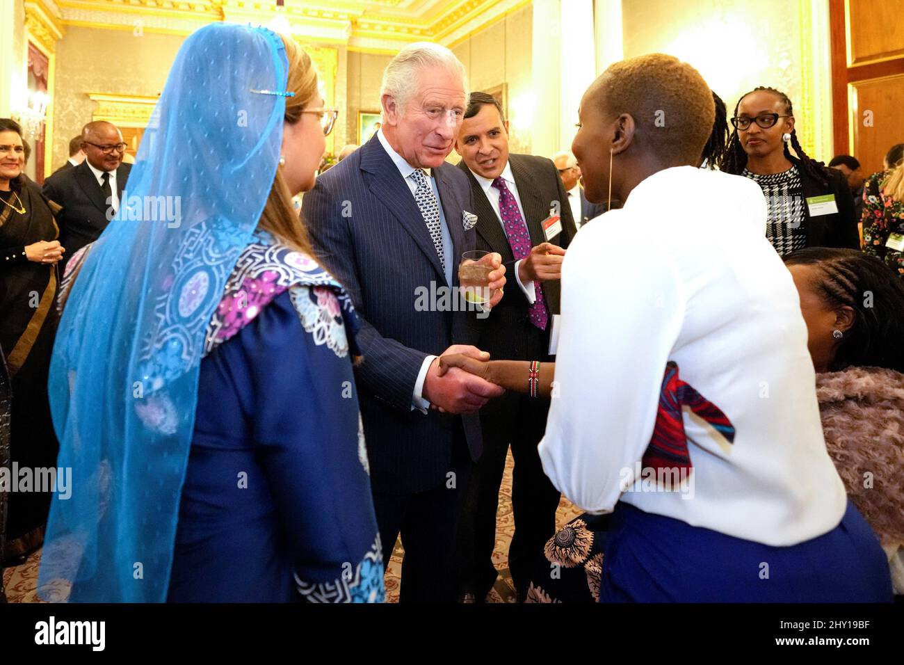 Britain's Prince Charles speaks to guests at the annual Commonwealth Day Reception, which traditionally takes place on Commonwealth Day at Marlborough House, the home of the Commonwealth Secretariat, in London, Britain March 14, 2022. Frank Augstein/Pool via REUTERS Stock Photo