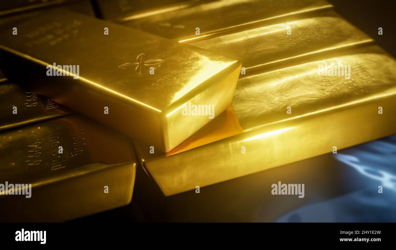 3D illustration of shining golden bars Stock Photo - Alamy