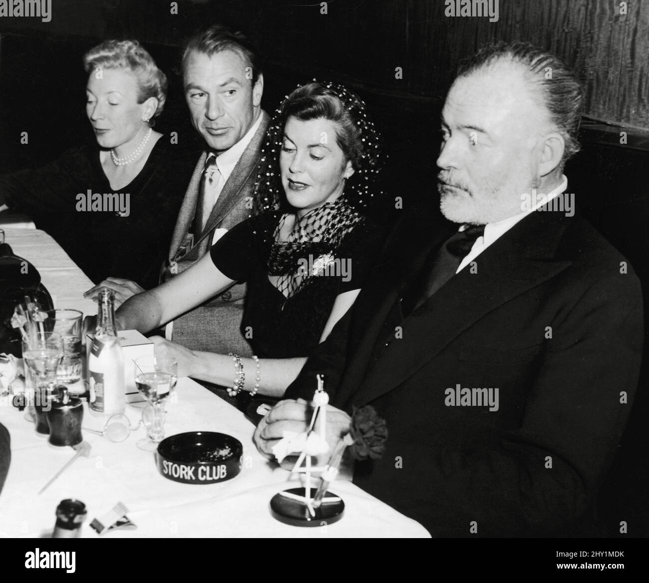 Martha Hemingway, Gary Cooper, Veronica Balfe, Ernest Hemingway at the Stork Club, New York City, 1943. File Reference # 34145-731THA Stock Photo