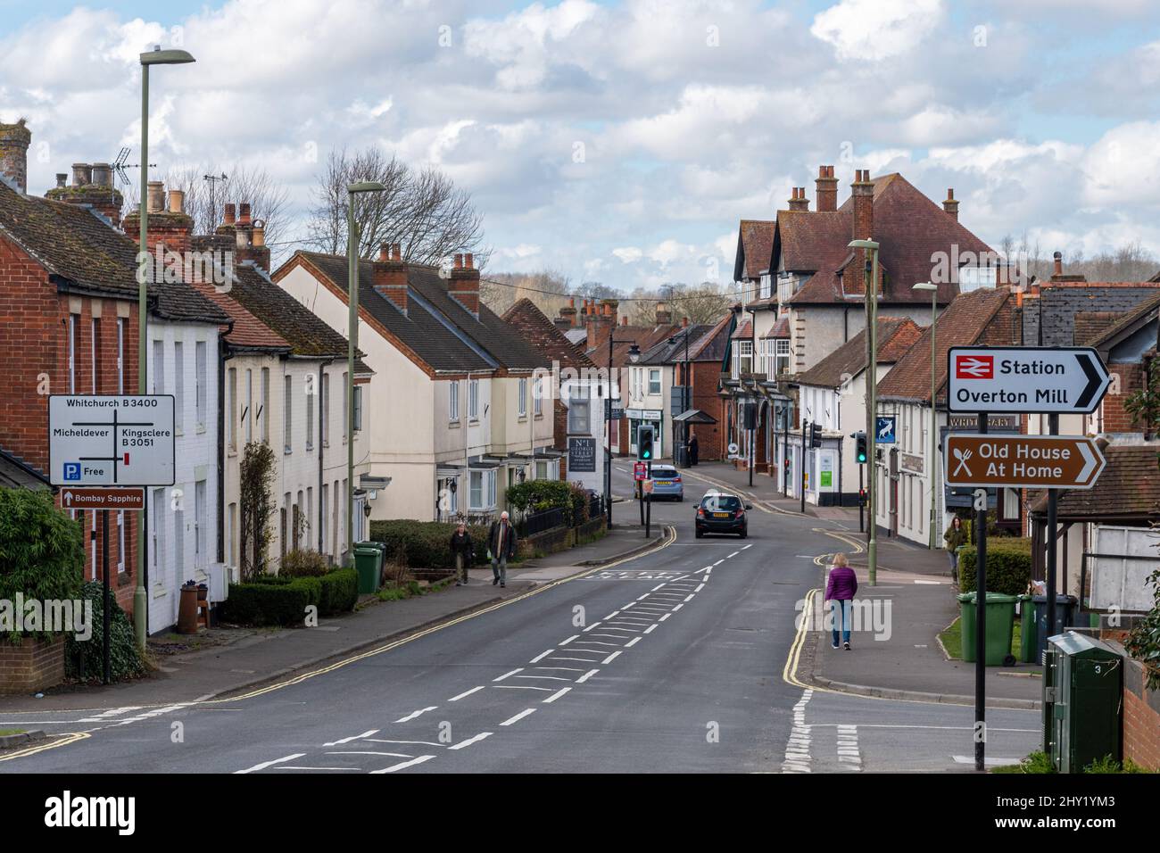 Overton village in Hampshire, England, UK. View along the High Street