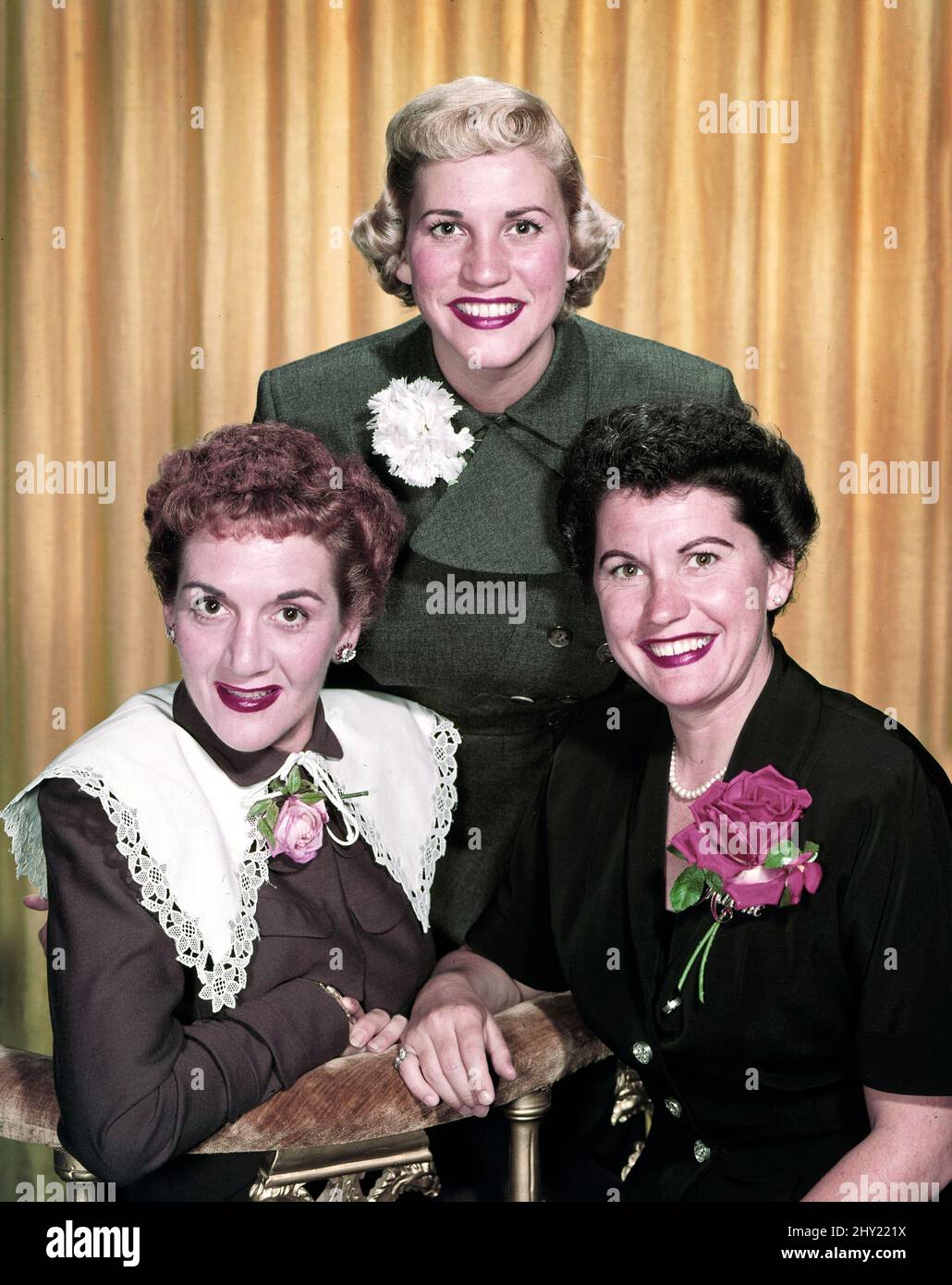 Laverne Andrews, Maxene Andrews, Patty Andrews (The Andrews Sisters), circa 1952. File Reference # 34145-533THA Stock Photo
