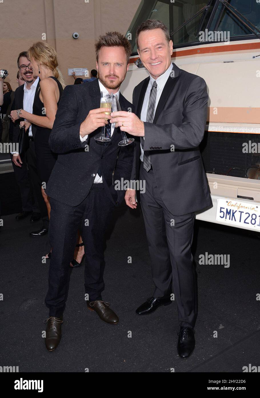 Aaron Paul and Bryan Cranston arriving for the premiere of Breaking Bad held at Sony Pictures Studios in Culver City, Los Angeles. Stock Photo
