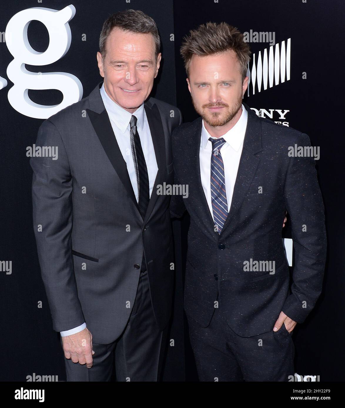 Bryan Cranston and Aaron Paul arriving for the premiere of Breaking Bad held at Sony Pictures Studios in Culver City, Los Angeles. Stock Photo