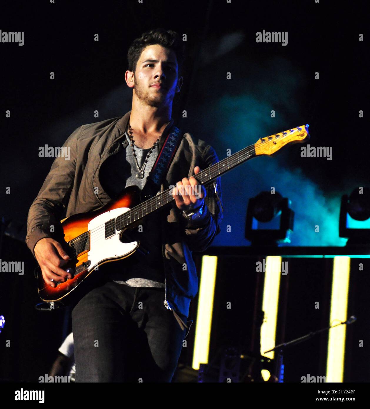 Nick Jonas on stage during the Jonas Brothers 'Summer Tour' concert at ...