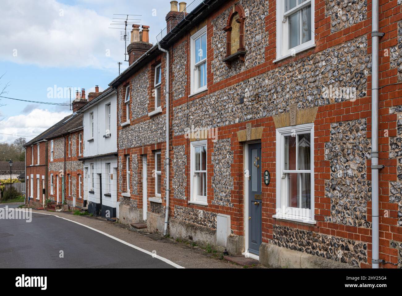 Terraced houses in Red Lion Lane, Overton village, Hampshire, England